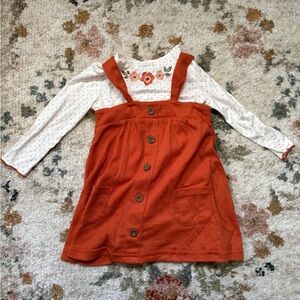 Brand New Girl’s 24 Month Orange Button-Front Pinafore Dress with Floral Top